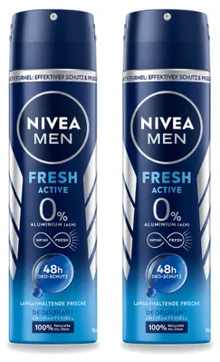 Obrázok produktu pre 2 x NIVEA MEN Fresh Active, antiperspirant vo forme spreju - 150 ml - výhodná balenka - 2 kusy