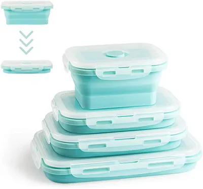 Produktbild von Faltbare Frischhaltedosen, 4 PCS Kitchen Vorratsdosen Set Faltbare Brotbox Silikon Zusammenklappbaren Container, Camping Schüssel Faltbar Set, Frischhalteboxen für Kühlschränke