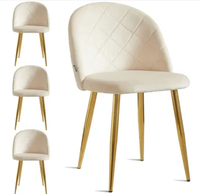 Produktbild von VIKING 4er Set Esszimmerstühle mit Metallbeinen Glamour, Beige Polsterung + goldene Beine