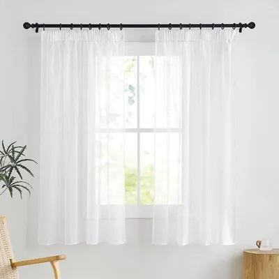 Productafbeelding van Ibenzoa® Set met 2 transparante voile gordijnen met ruches, 140x145 cm (breedte x hoogte), 100% polyester – lichtdoorlatend en luchtig, geschikt voor woonkamer, keuken en slaapkamer