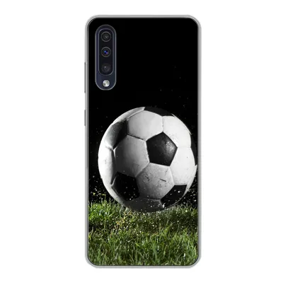 Produktbild von MuchoWow® Handyhülle Schutzhülle Hülle für Samsung Galaxy A30s Fußball auf der Wiese Silikon Softcase Handy Hülle - Karteninhaber