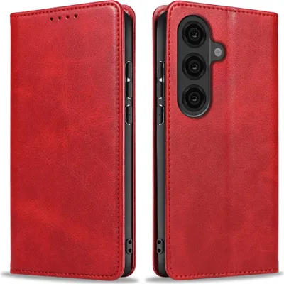 Produktbild von Handyhülle für Samsung Galaxy S26+ Kunstleder Flip Cover Hülle Handytasche Case Kartenfach Farbe: Rot