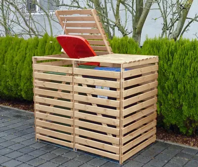 Produktbild von Mülltonnenbox 'Vario V' für 2 Tonnen, natur Promadino Holztonnenbox Mülltonnen