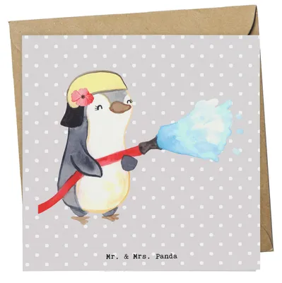 Produktbild von Mr. & Mrs. Panda Grußkarte Feuerwehrfrau Herz - Grau Pastell - Geschenk, Ausbildung, faltkarte, Brandschutz, Feuerwehr, anlasskarte, Freiwillige, Klappkarte, doppelkarte