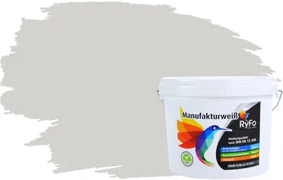 Produktbild von RyFo Colors Bunte Wandfarbe Manufakturweiß Seidengrau 3l - weitere Grau Farbtöne und Größen erhältlich, Deckkraft Klasse 1, Nassabrieb Klasse 1