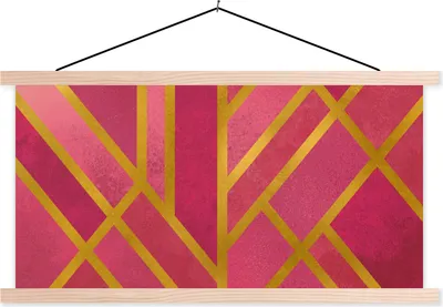 Produktbild von MuchoWow® Textilposter Gold - Rosa - Luxus 120x60 cm mit holzfarbenen Rahmen - Klemmleiste