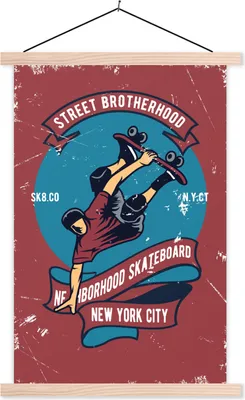 Produktbild von MuchoWow® Textilposter Skateboard - Mann - Retro - Zitat 60x90 cm mit holzfarbenen Rahmen - Textil