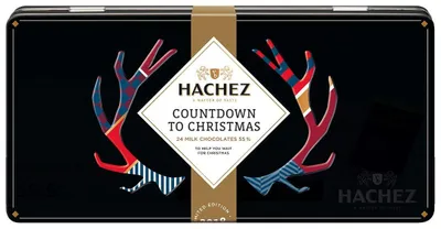 Obrázek produktu pro Hachez Adventní kalendář v plechovce Odpočítávání do Vánoc 180g