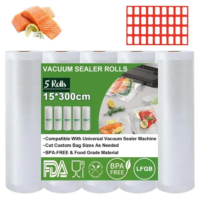 Immagine prodotto di Sacchetti per sottovuoto per alimenti, 5 rotoli BPA-free e resistenti