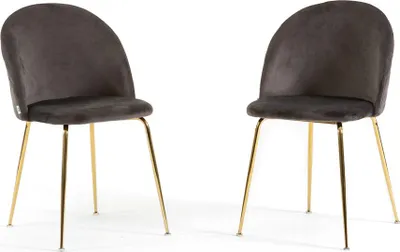 Immagine prodotto di Set di 2 sedie da pranzo imbottite, gambe in metallo, design elegante per cucina, sala da pranzo, bar e ristoranti SARA - Grigio scuro/oro
