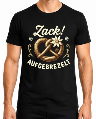Obrázok produktu pre Zack Aufgebrezelt   Pretzel Tradičný kostým Edelweiss Wiesn Zábavné pánske tričko, čierna, L