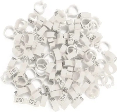 Zdjęcie produktu dla 100 SZTUK/worek 8MM 001-100 Numerowane plastikowe obrączki na nogi z literą Pigeon Bird (białe)