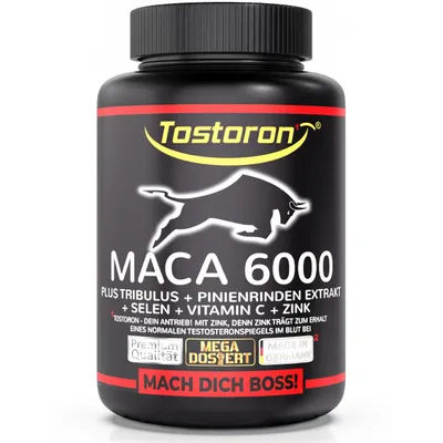 Produktbild von Tostoron MACA 6000 EXTRA STARK + HOCHDOSIERT - 120 Kapseln - 1 Dose (1x100g)