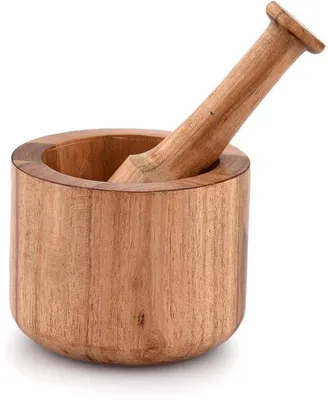 Immagine prodotto di Set di mortaio e pestello in legno di acacia Ibenzoa® – Mortaio: 10,2 x 7,6 cm, pestello: 14 cm, ideale per macinare spezie ed erbe aromatiche