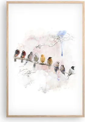 Produktbild von Gerahmtes Poster - Rahmen in heller Eiche - Vögel Kanarienvogel Zweig - 61x91,5 cm - Wand Bild - Wanddeko - Wandbilder - Wandposter - Bilderrahmen - Bilder - Kunstdruck - Wandbild - P2NPA61x91-4175