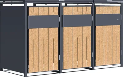 Immagine prodotto di AXI Luke Copribidone Spazzatura in Metallo Antracite/Effetto Legno - Copri Bidone Spazzatura 3 contenitori - Max. 240L - Copribidone Spazzatura Esterno con eccellente ventilazione