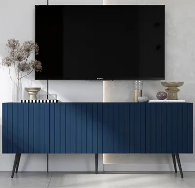 Produktbild von TV-Schrank Glamour RTV RTV-Schrank Elpis - Viertürig - Modern - Lindner Möbel - 150cm x 60,5cm x 36,5cm, Farbe: Marineblau matt, Schwarz Metallbeine