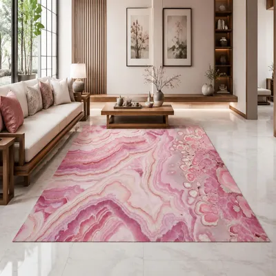 Immagine prodotto di Tappeto astratto, color rosa e bianco, dimensioni 200 x 230 cm