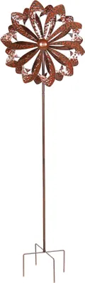 Produktbild von Doppel Windrad ANTIK - Gartendeko - Metall - Erdspieß - H: 140cm - kupferfarben