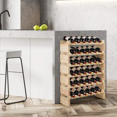 Produktbild von COSTWAY Weinregal Holz, Weinständer für 36 Flaschen, 6-stöckiger Stapelbarer Flaschenregal, Holzregal stabil, Weinschrank Flaschenständer 63x25x85cm