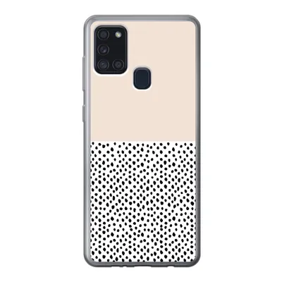 Produktbild von MuchoWow® Handyhülle Schutzhülle Hülle für Samsung Galaxy A21s Polka dots - Weiß - Schwarz Silikon Softcase Handy Hülle - Hartschale