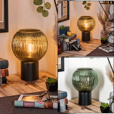 Produktbild von Cesaro Tischlampe aus Metall/Riffelglas in Schwarz/Grün