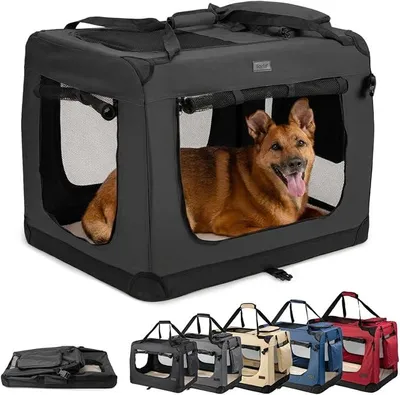 Imagen del producto de Caja de transporte para perros Silecomplaza, plegable, para viajes y coche, 82x58x58 cm, color