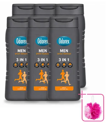 Obrázok produktu pre 6 kusov sprchového gélu Odorex For Men Sport Refresh, 300 ml, výhodný balík