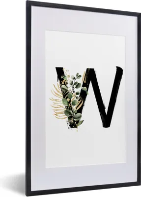 Produktbild von MuchoWow® MuchoWow® Gerahmtes Poster Blätter - Alphabet - Buchstabe W 40x60 cm - Poster mit zchwarzem Bilderrahmen - Poster in Rahmen