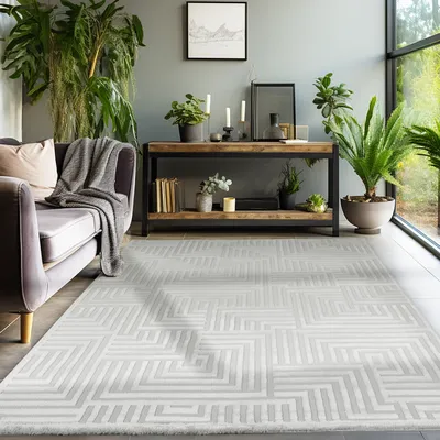Produktbild von Teppich Wohnzimmer Schlafzimmer Läufer Flur Flauschig Boho Teppich 3D Design Skandinavischer Stil Weich Größe: 120x170 cm Farbe : Beige-1