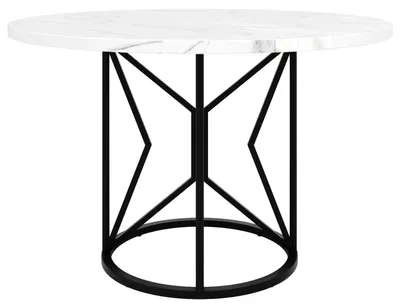 Image de Table ronde – Table de salle à manger – Table basse – Pieds métalliques géométriques – Plateau en MDF imitation marbre