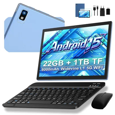 Produktbild von Tablet 10 Zoll Android 15 mit 22GB+128GB 1TB TF Widevine L1 Blau