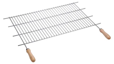 Image de Grille de barbecue en acier galvanisé, dimensions 72,5 x 40 cm, avec poignées en bois, pour barbecue