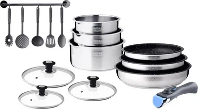 Image de Batterie de cuisine inox avec manche amovible 15 pieces Arthur Martin AM1275