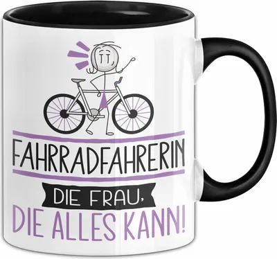 Produktbild von Fahrradfahrerin Geschenk Tasse Becher Die Frau Die Allen Kann Geschenkidee für eine Fahrradfahrerin Lustig (Schwarz)