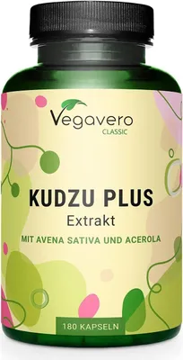 Produktbild von Vegavero Kudzu Plus | 180 Kapseln | mit Haferkraut und Acerola | Kudzuwurzel-Extrakt mit 8% Isoflavone | vegan