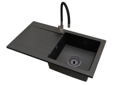 Produktbild von Küchenspüle 1 Becken Leon Siphon Schwarz Armatur Flex Gun Gray