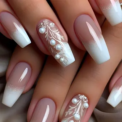 Produktbild von GKA Künstliche Fingernägel natürlich 24p G83 mit Perlen zum Aufkleben press on Nails Klebepads mit Kleber und Nagelfeile Nägel Kunstnägel Express