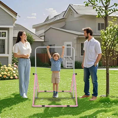 Immagine prodotto di Trave da ginnastica per bambini, pieghevole, da interno, con altezza regolabile, struttura in acciaio robusta, espandibile, colore rosa