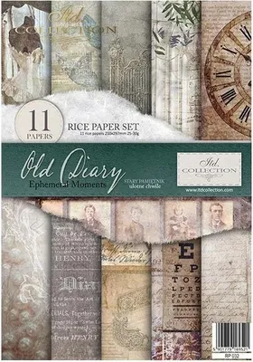 Image de Reispapier-Set A4 - RP032 Old Diary - Ephemeral Moments - ITD Collection