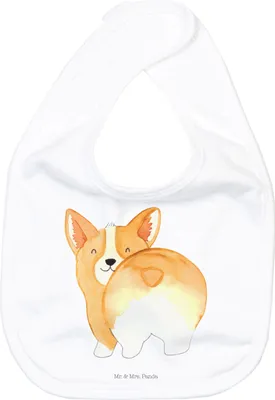 Produktbild von Mr. & Mrs. Panda Lätzchen Corgi Po - Weiß - Geschenk, Kinderlätzchen, Hund, Spruch, Süß, Für Babys, Corgie, Sabberlätzchen, Sprüche, Sabber, Schlabberlatz