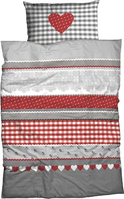 Produktbild von Casatex Bettwäsche Herz-Karo" silber-rot 1x 135x200 cm + 1x 80x80 cm"