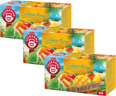 Produktbild von Teekanne Karaibische Mango Tee 3x 20 Teebeutel - Früchtetee Mischung Ländertee