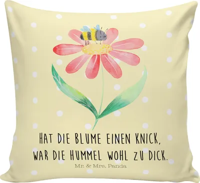 Produktbild von Mr. & Mrs. Panda kissen für sofa Hummel Blume - Gelb Pastell - Geschenk, Gute Laune, Wespe, 40x40, 40 x 40, Hummeln, kuschelkissen, Natur, Biene, Deko, Dekokissen