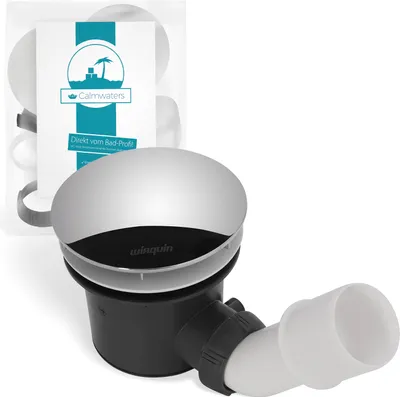 Produktbild von Calmwaters® Ablaufgarnitur für flache Duschwannen, 90 mm, Duschtassen-Ablaufgarnitur mit Abdeckung und Siphon, Duschablauf für bodengleiche Brausewannen, Kunststoff, Chrom, Weiß, 31PM3303