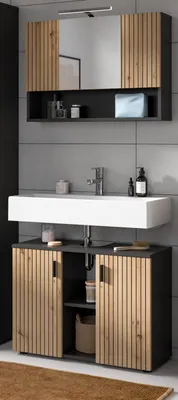 Produktbild von Badmﾔbel Set 2-teilig "Livia" in Artisan Eiche und grau Badkombination 80 x 180 cm