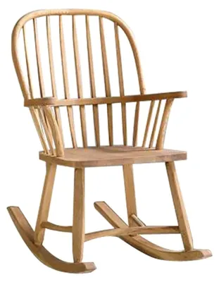 Produktbild von Einzel-Schaukelstuhl aus Massivholz für Terrasse und Nickerchen im Windsor-Stil (Größe: Farbe: Holzfarbe)