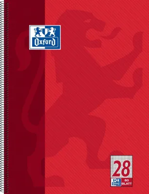A red notebook with a lion logo and page count.