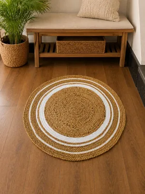 Runder Jute-Teppich 60 cm, handgewebt, natur, umweltfreundlich