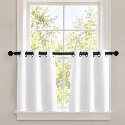 Produktbild von 2er Set Scheibengardine Blickdicht Vorhänge mit Ösen Bistrogardinen Kurze Gardinen für Küche Cafe Schlafzimmer Wohnzimmer, Grauweiß, B85xH61cm